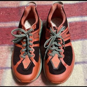 Hoka One One Coral and Black Athletic Shoes